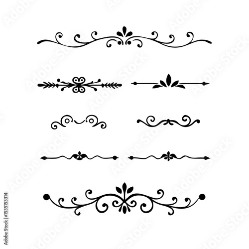 Text dividers. Vector typographic line divider set, retro book ornate bumpers, vintage text separators
