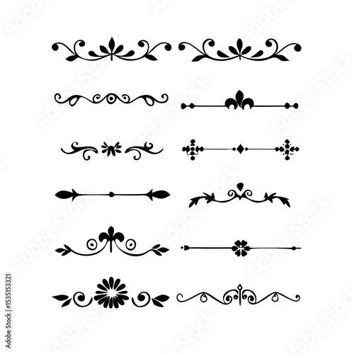 Text dividers. Vector typographic line divider set, retro book ornate bumpers, vintage text separators
