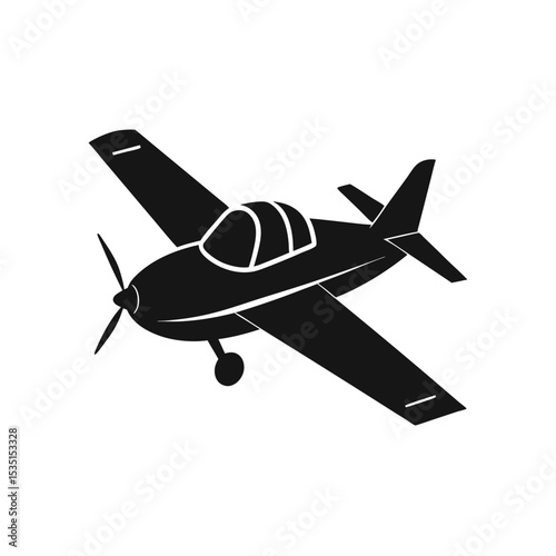Minimalist Black Silhouette Small Commuter Airplane Propeller Single Engine Aircraft Icon Design