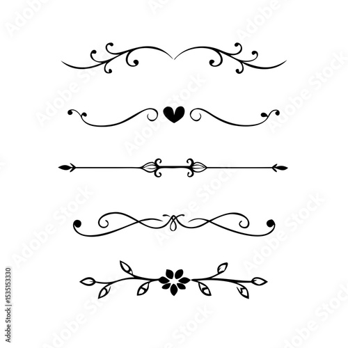 Text dividers. Vector typographic line divider set, retro book ornate bumpers, vintage text separators
