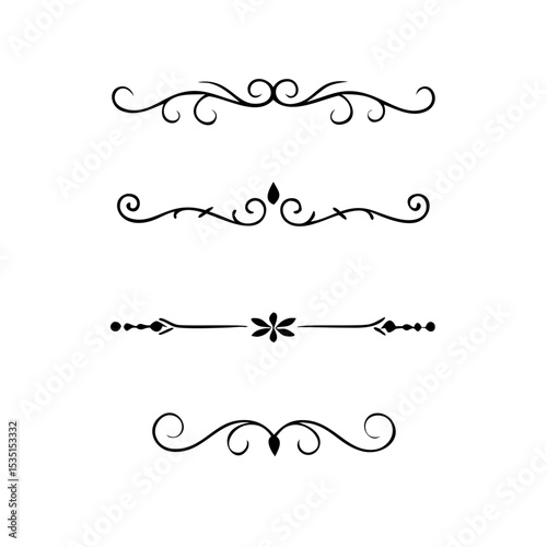 Text dividers. Vector typographic line divider set, retro book ornate bumpers, vintage text separators

