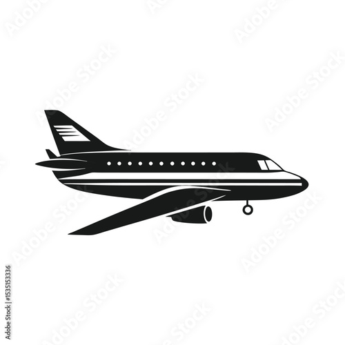 Side Profile Vintage Passenger Jet Black Silhouette Icon Graphic Design Element airplane
