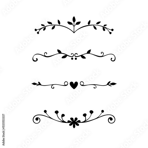 Text dividers. Vector typographic line divider set, retro book ornate bumpers, vintage text separators
