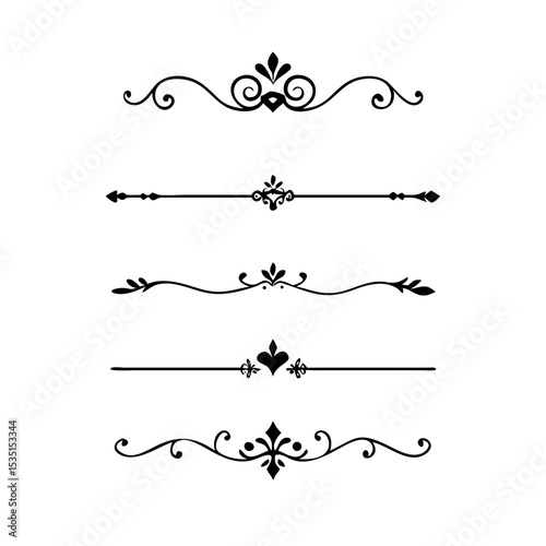 Text dividers. Vector typographic line divider set, retro book ornate bumpers, vintage text separators
