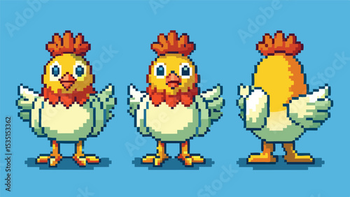  Pixel Art Chicken Character Turnaround