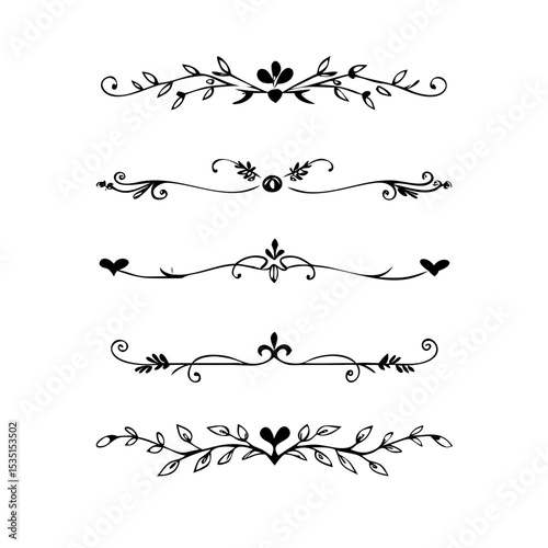 Text dividers. Vector typographic line divider set, retro book ornate bumpers, vintage text separators
