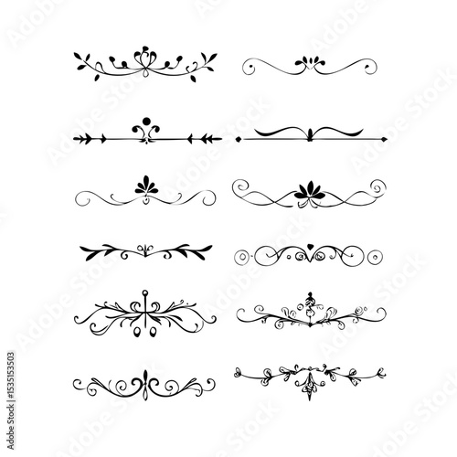 Text dividers. Vector typographic line divider set, retro book ornate bumpers, vintage text separators
