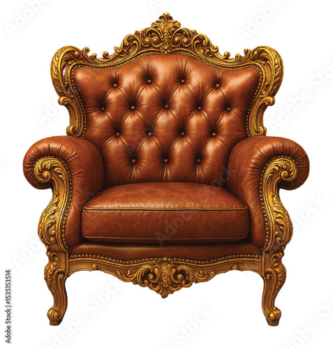Vintage tufted brown leather armchair, an antique luxury seat, offers classic comfort and elegant retro style for any interior design