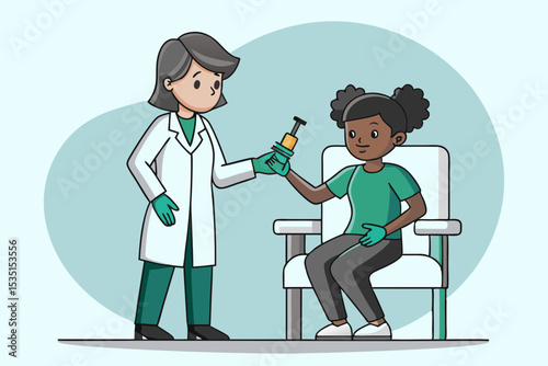 Young Girl Receiving Medical Treatment from Doctor Healthcare Illustration