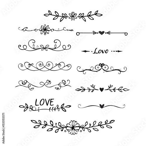 Text dividers. Vector typographic line divider set, retro book ornate bumpers, vintage text separators
