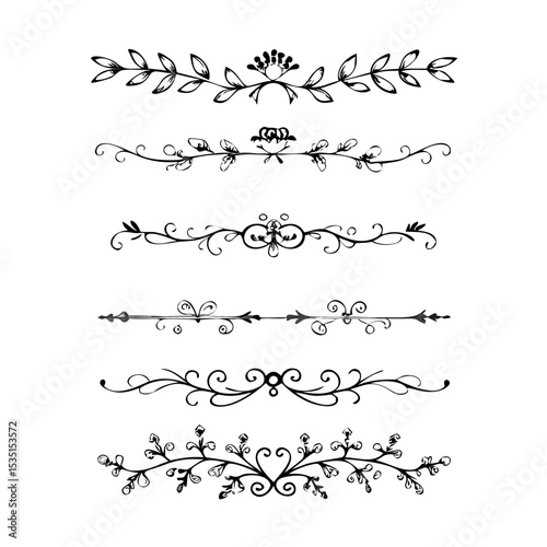 Text dividers. Vector typographic line divider set, retro book ornate bumpers, vintage text separators
