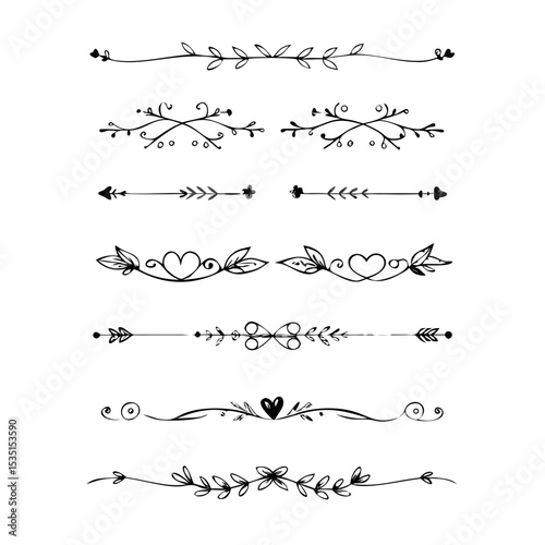 Text dividers. Vector typographic line divider set, retro book ornate bumpers, vintage text separators
