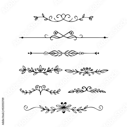 Classic line separators. Flourishes decorative dividers, book embellishment decoration ornaments, vintage vector text calligraphic boarders. text dividers doodle set. Wedding decorative elements.
