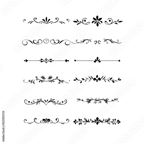 Classic line separators. Flourishes decorative dividers, book embellishment decoration ornaments, vintage vector text calligraphic boarders. text dividers doodle set. Wedding decorative elements.
