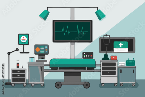 Modern Hospital Operating Room Medical Equipment and Technology Illustration