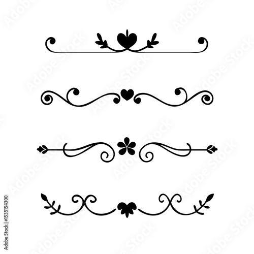 text dividers doodle set. Wedding decorative elements. Divider ornament, borders, floral, vintage line separators. Hand drawn vector illustration isolated on white background. Set page dividers.
