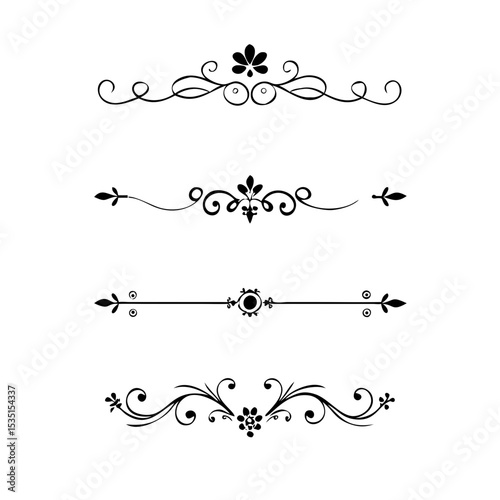 text dividers doodle set. Wedding decorative elements. Divider ornament, borders, floral, vintage line separators. Hand drawn vector illustration isolated on white background. Set page dividers.
