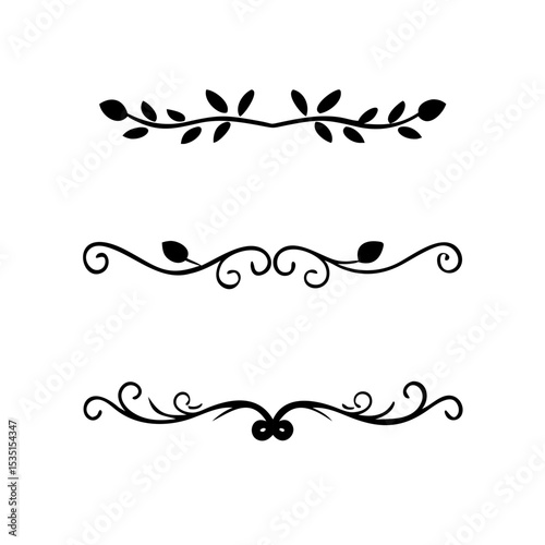 text dividers doodle set. Wedding decorative elements. Divider ornament, borders, floral, vintage line separators. Hand drawn vector illustration isolated on white background. Set page dividers.
