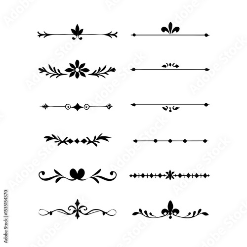 text dividers doodle set. Wedding decorative elements. Divider ornament, borders, floral, vintage line separators. Hand drawn vector illustration isolated on white background. Set page dividers.
