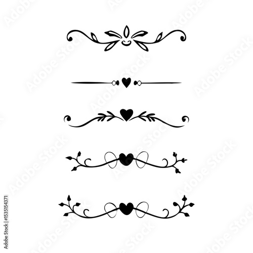 text dividers doodle set. Wedding decorative elements. Divider ornament, borders, floral, vintage line separators. Hand drawn vector illustration isolated on white background. Set page dividers.
