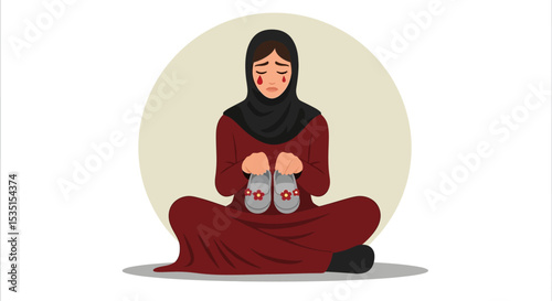 Grieving Mother Holding Baby Shoes A Heartbreaking Illustration