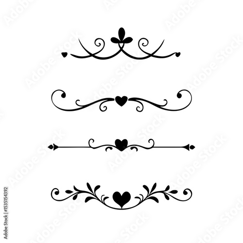 text dividers doodle set. Wedding decorative elements. Divider ornament, borders, floral, vintage line separators. Hand drawn vector illustration isolated on white background. Set page dividers.
