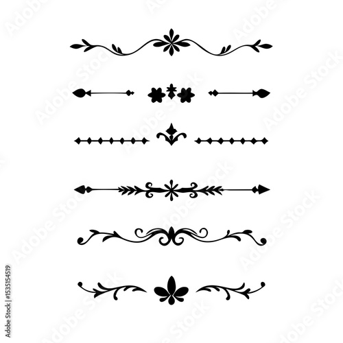text dividers doodle set. Wedding decorative elements. Divider ornament, borders, floral, vintage line separators. Hand drawn vector illustration isolated on white background. Set page dividers.
