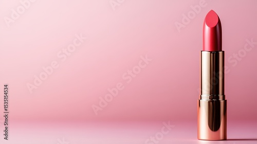 This elegant image features a chic lipstick placed prominently against a soft pink backdrop, perfectly capturing the essence of beauty and fashion in a minimalist style.
