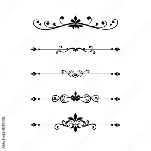text dividers doodle set. Wedding decorative elements. Divider ornament, borders, floral, vintage line separators. Hand drawn vector illustration isolated on white background. Set page dividers.
