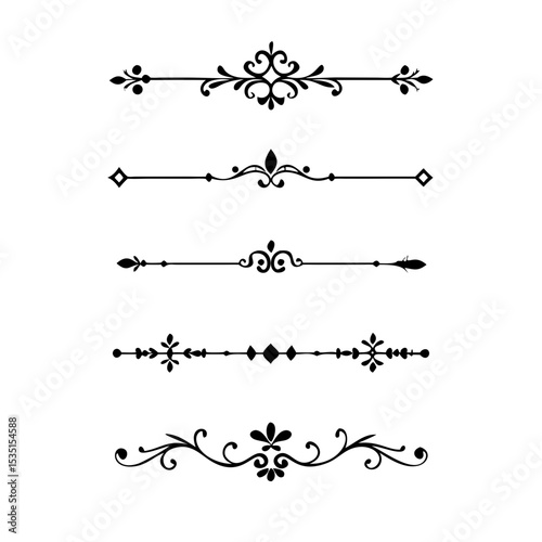 text dividers doodle set. Wedding decorative elements. Divider ornament, borders, floral, vintage line separators. Hand drawn vector illustration isolated on white background. Set page dividers.
