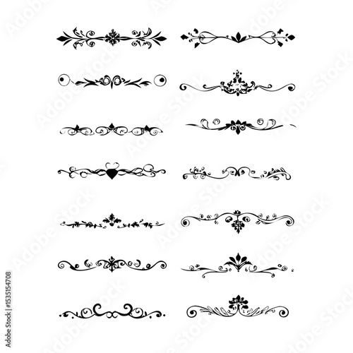 text dividers doodle set. Wedding decorative elements. Divider ornament, borders, floral, vintage line separators. Hand drawn vector illustration isolated on white background. Set page dividers.
