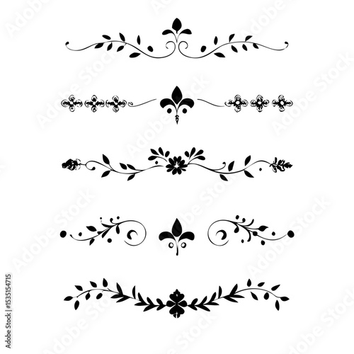 text dividers doodle set. Wedding decorative elements. Divider ornament, borders, floral, vintage line separators. Hand drawn vector illustration isolated on white background. Set page dividers.
