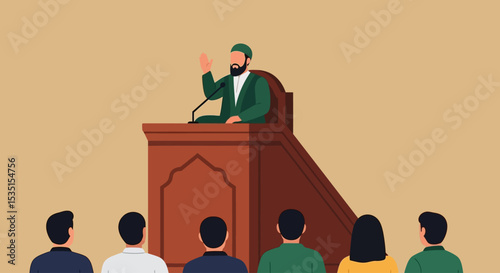 Muslim Imam Delivering Sermon at Mosque, Islamic Religious Speech
