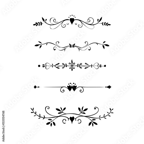 text dividers doodle set. Wedding decorative elements. Divider ornament, borders, floral, vintage line separators. Hand drawn vector illustration isolated on white background. Set page dividers.
