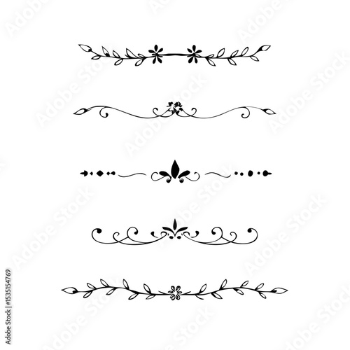 text dividers doodle set. Wedding decorative elements. Divider ornament, borders, floral, vintage line separators. Hand drawn vector illustration isolated on white background. Set page dividers.
