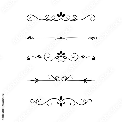text dividers doodle set. Wedding decorative elements. Divider ornament, borders, floral, vintage line separators. Hand drawn vector illustration isolated on white background. Set page dividers.
