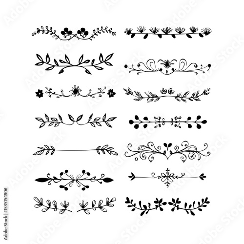 text dividers doodle set. Wedding decorative elements. Divider ornament, borders, floral, vintage line separators. Hand drawn vector illustration isolated on white background. Set page dividers.
