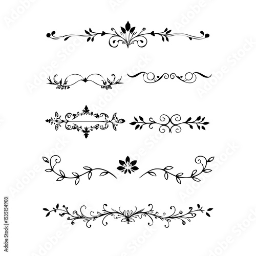 text dividers doodle set. Wedding decorative elements. Divider ornament, borders, floral, vintage line separators. Hand drawn vector illustration isolated on white background. Set page dividers.

