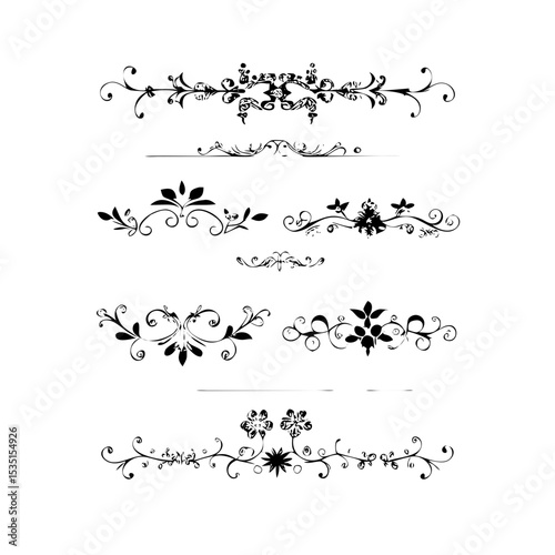 text dividers doodle set. Wedding decorative elements. Divider ornament, borders, floral, vintage line separators. Hand drawn vector illustration isolated on white background. Set page dividers.
