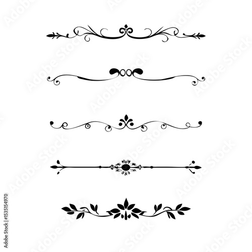 text dividers doodle set. Wedding decorative elements. Divider ornament, borders, floral, vintage line separators. Hand drawn vector illustration isolated on white background. Set page dividers.
