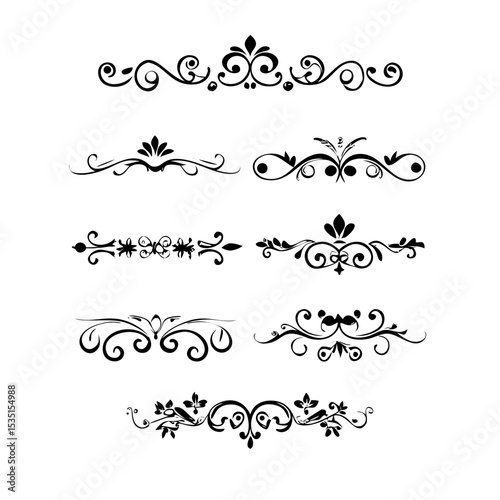 text dividers doodle set. Wedding decorative elements. Divider ornament, borders, floral, vintage line separators. Hand drawn vector illustration isolated on white background. Set page dividers.
