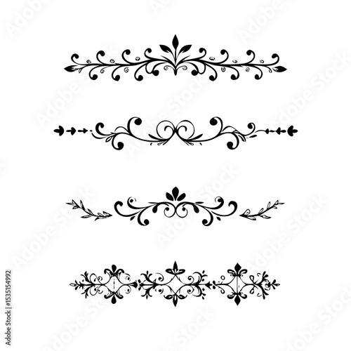 text dividers doodle set. Wedding decorative elements. Divider ornament, borders, floral, vintage line separators. Hand drawn vector illustration isolated on white background. Set page dividers.

