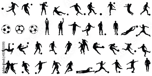 High-Quality Soccer Player Silhouette Vector Set – Detailed Football Athlete Outlines in Action Poses – Dynamic Sports Icons for Design, Print, Logo, and Game Illustration Projects