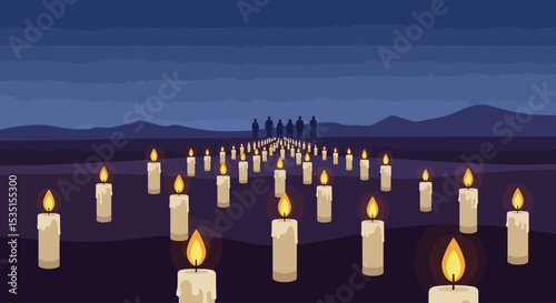 Endless Rows of Candles Nighttime Remembrance and Hope