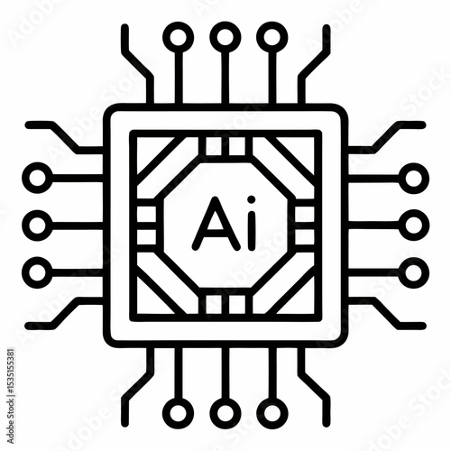 AI Chip Outline: Technology Icon

