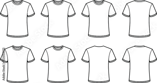 T shirt templates front and back views customizable fashion apparel blank