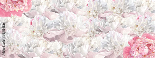 Realistic vector background of white and pink peonies