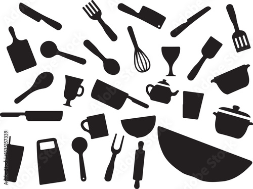 set of gardening tools silhouettes