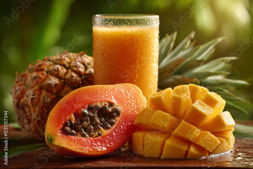 Background of assortment of Fresh tropical fruits