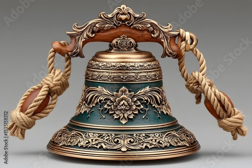 Traditional brass bell with floral carvings high resolution picture